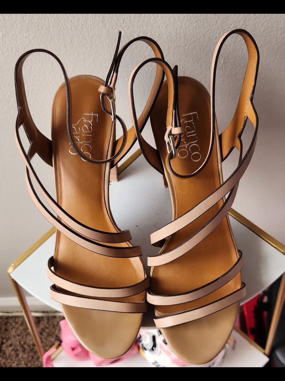 Franco Sarto Nude Pink Strappy Slingback Heels